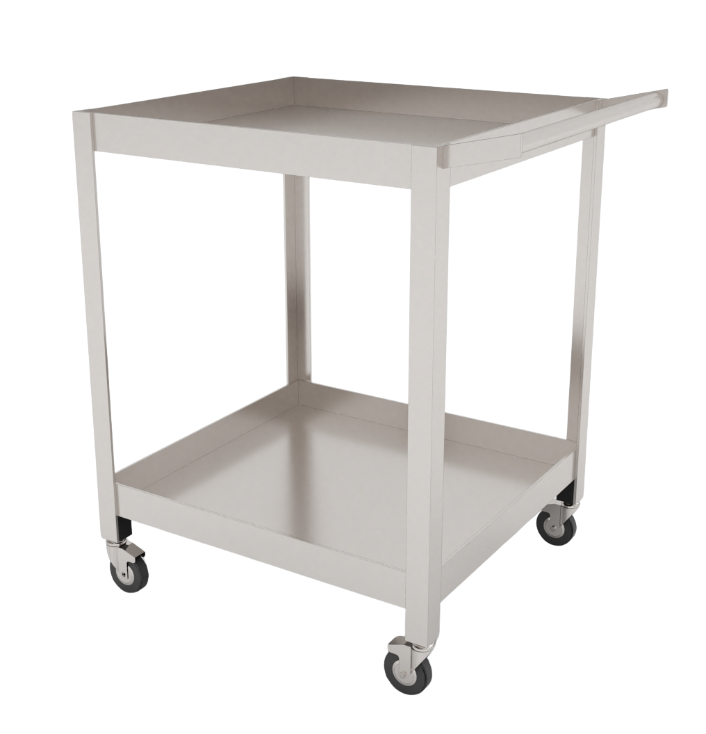 Carro viajero de acero inoxidable T-304 para laboratorio, con cubierta, entrepaño y ruedas con freno, ideal para transporte seguro de muestras